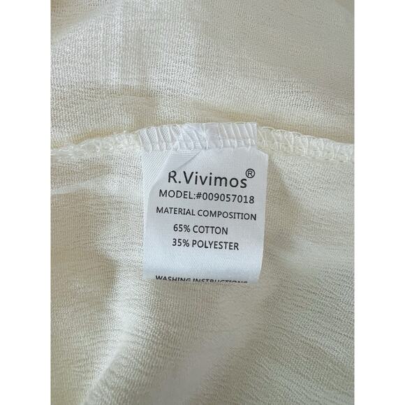 R. Vivimos Dress Womens Small Cream Flowy Boho Sheer Dot Hem - Picture 9 of 9